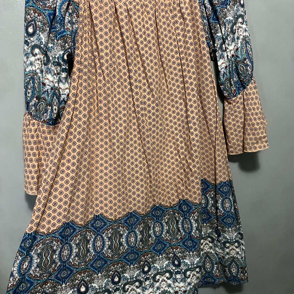 Umgee Bohemian Mini Dress size S multi bright colors in blue tan and orange - Picture 7 of 8